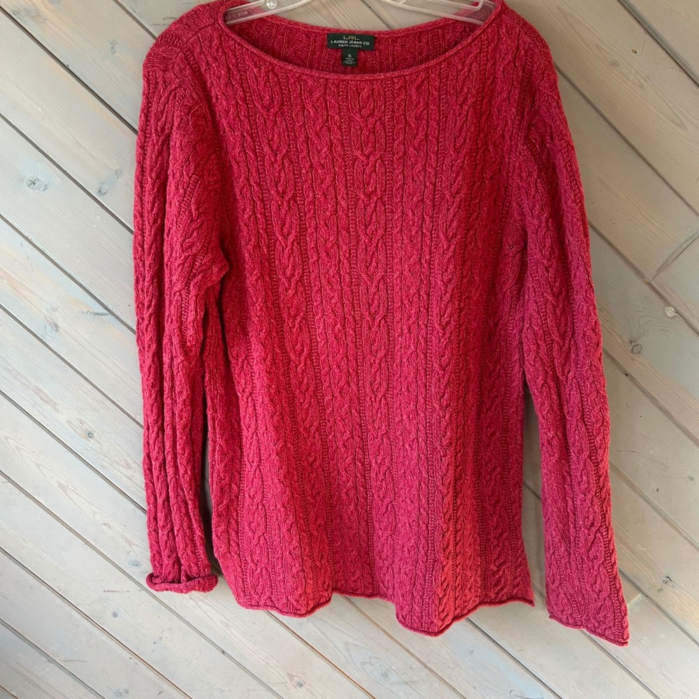 Lauren Jeans Co Ralph Lauren Cable Knit Boat Neck Sweater XL Raspberry